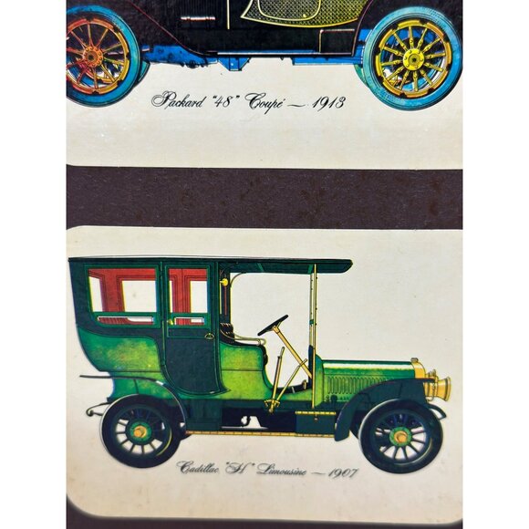 VTG 60s Antique Car Print Set-of-2 Wooden Wall Plaques Retro Nostalgic - Picture 5 of 10